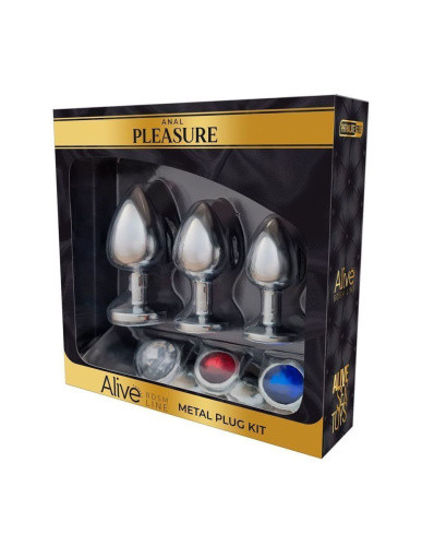 Alive Metal Plug Kit - Набор металлических анальных пробок, 8х3.4 см (разноцветный) - sex-shop.ua